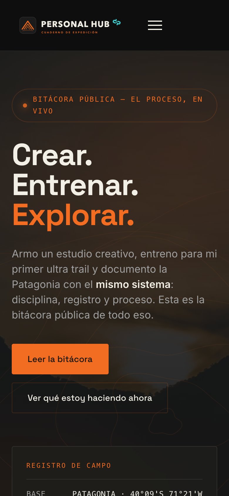 Hub Personal — Creador & Aventurero móvil